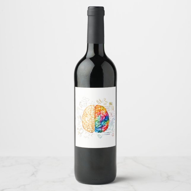 Colourful Brain - Science And Art - Neuroscience N Wine Label (Front)