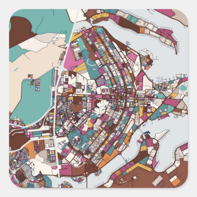 Colourful Brasilia Map Square Sticker (Front)