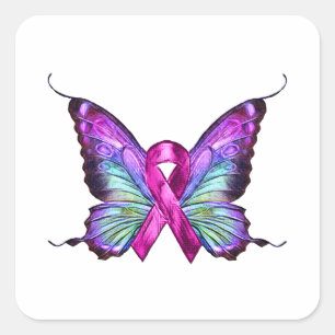 Colourful Breast Cancer Awareness Butterfly Square Sticker