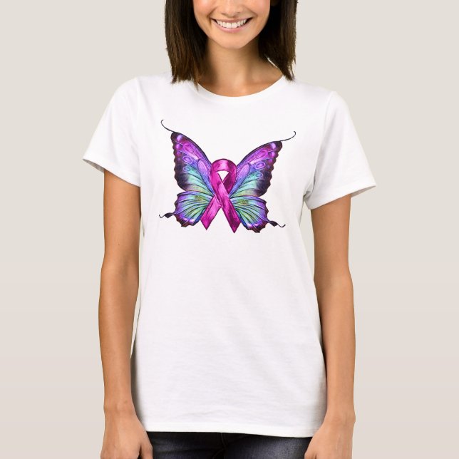 Colourful Breast Cancer Awareness Butterfly T-Shirt (Front)