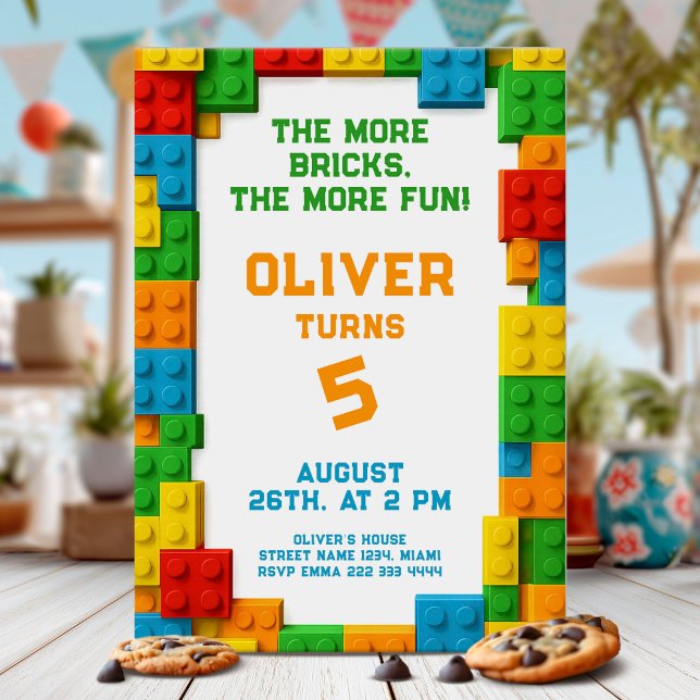Colourful Brick Party for Kids Birthday Invitation (Creator Uploaded)