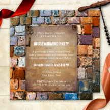 Colourful Brick Rustic Housewarming Party Invite