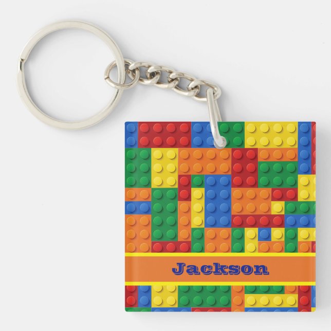 Colourful Bricks Building Blocks Personalised Key Ring (Front)