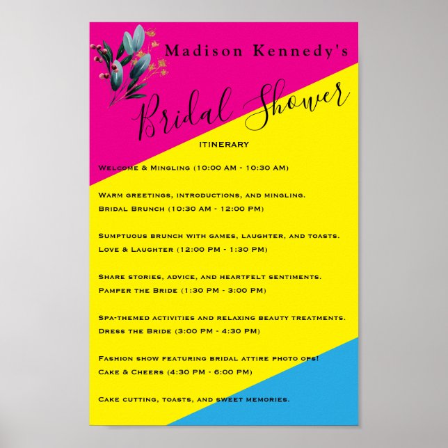 Colourful Bridal Shower 🌸 Itinerary Plan Fab  Poster (Front)