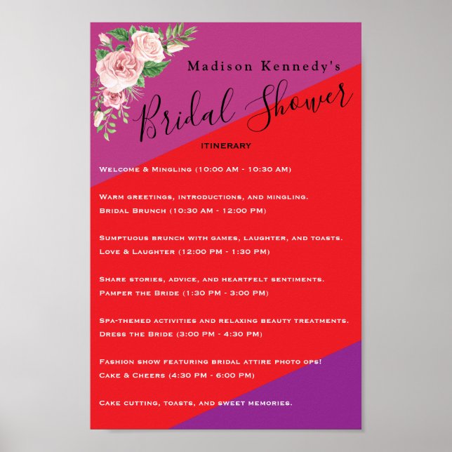 Colourful Bridal Shower Itinerary Plan Floral Poster (Front)