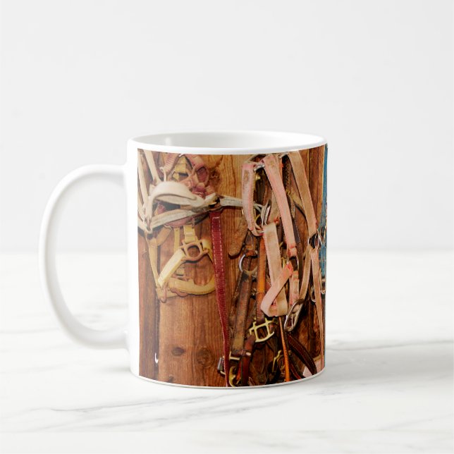 Colourful Bridleshorse,tack,animals,barn,blue,brid Coffee Mug (Left)
