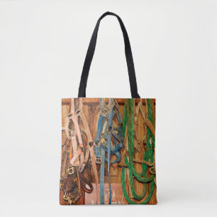 Colourful Bridleshorse,tack,animals,barn,blue,brid Tote Bag