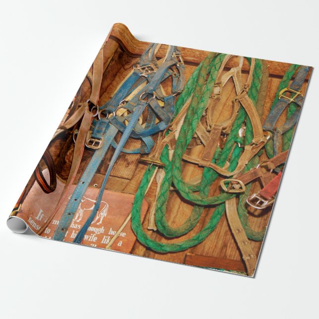 Colourful Bridleshorse,tack,animals,barn,blue,brid Wrapping Paper (Unrolled)