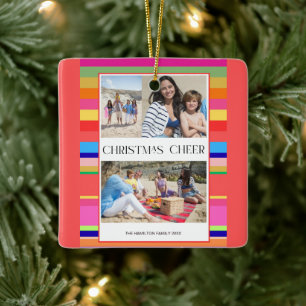 Colourful Bright 4 photo Modern Christmas  Ceramic Ornament