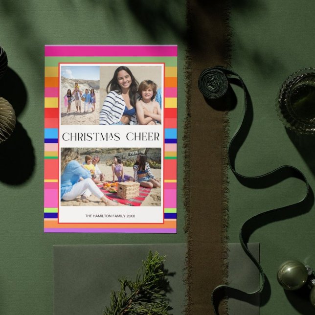 Colourful Bright 4 photo Modern Christmas  Holiday Card (Creator Uploaded)