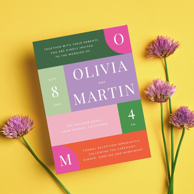 Colourful Bright and Bold Orange and Pink Wedding Invitation (Creator Uploaded)