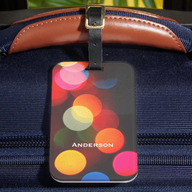 Colourful Bright Bokeh Lights Luggage Tag (Front Insitu 2)