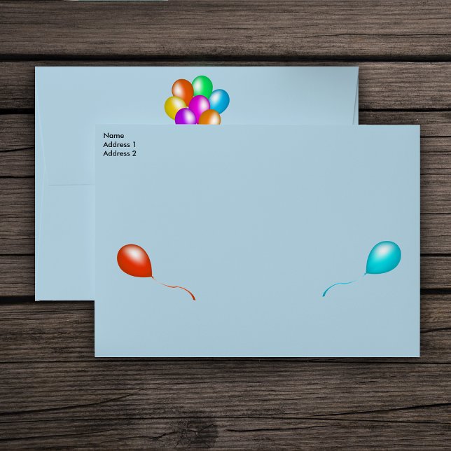 Colourful Bright Bunch of Balloons Envelope (Bright colourful festive balloons in a multitude of colours on light blue mailing Birthday envelopes)