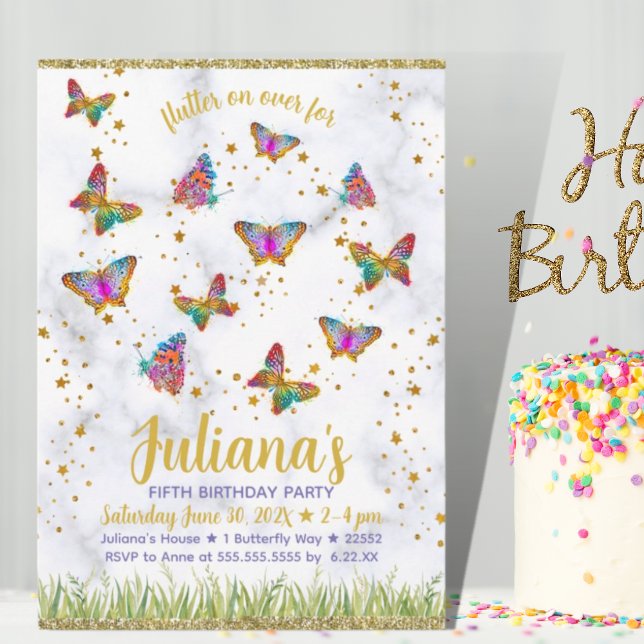 Colourful Bright Butterfly Birthday Party  Invitation (Colorful Bright Butterfly Birthday Party Invitation)