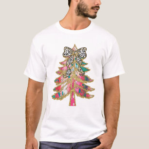 Colourful Bright Christmas Tree Coquette Bow Dalma T-Shirt