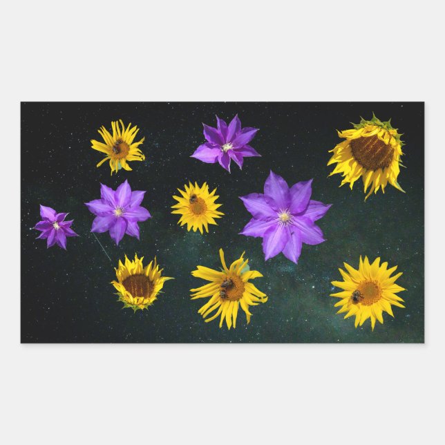 Colourful Bright Cut Out Flowers Rectangular Stick Rectangular Sticker (Front)