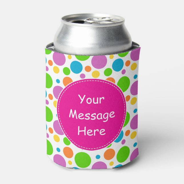 Colourful Bright Dots Pattern Pink Custom Can Cooler (Can Front)