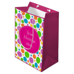 Colourful Bright Dots Pattern Pink Custom Text Medium Gift Bag