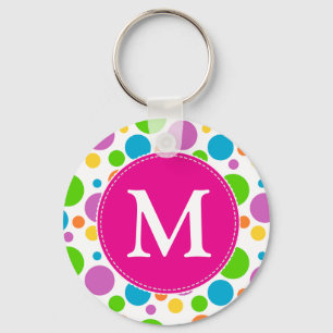Colourful Bright Dots Pattern Pink Monogram Key Ring