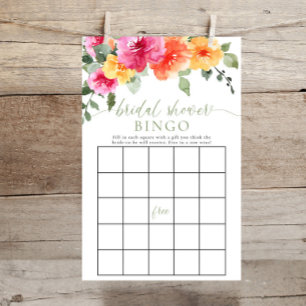 Colourful bright floral bridal shower bingo game