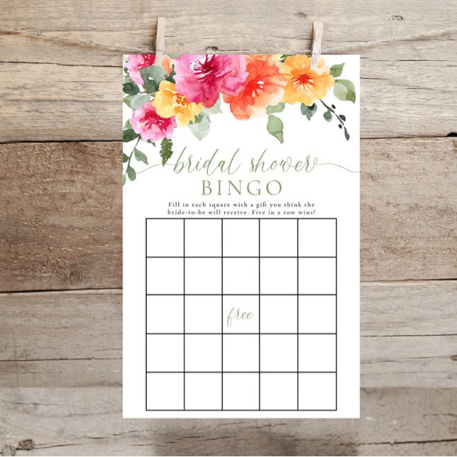 Colourful bright floral bridal shower bingo game (Creator Uploaded)
