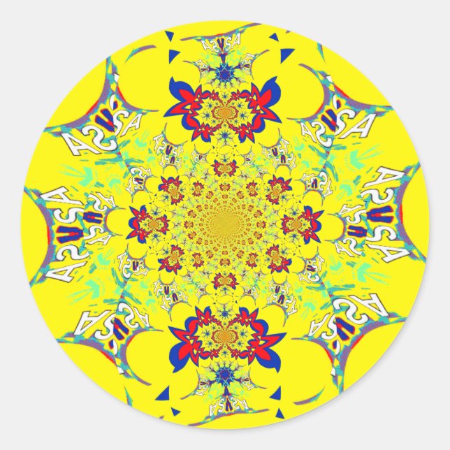 Colourful Bright Floral Damask Design Art Print Classic Round Sticker (Front)