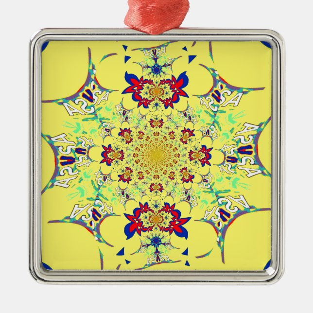 Colourful Bright Floral Damask Design Art Print Metal Tree Decoration (Front)