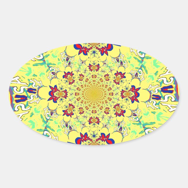 Colourful Bright Floral Damask Design Art Print Oval Sticker (Front)