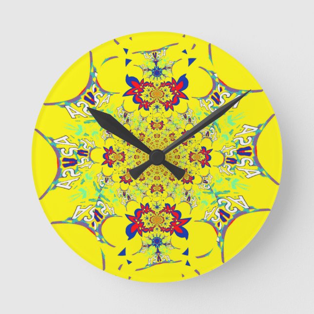Colourful Bright Floral Damask Design Art Print Round Clock (Front)