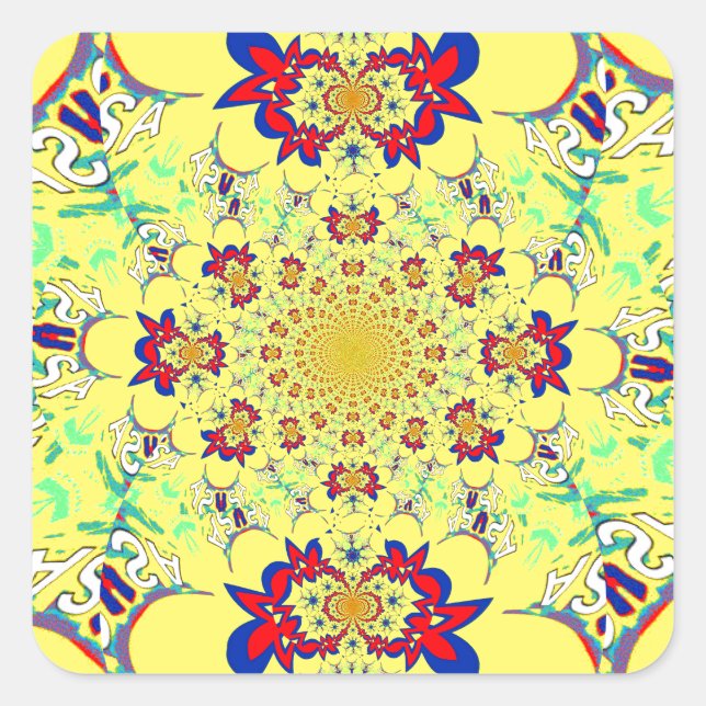 Colourful Bright Floral Damask Design Art Print Square Sticker (Front)