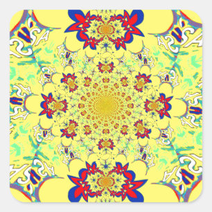 Colourful Bright Floral Damask Design Art Print Square Sticker