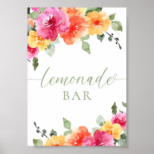 Colourful bright floral lemonade bar  poster
