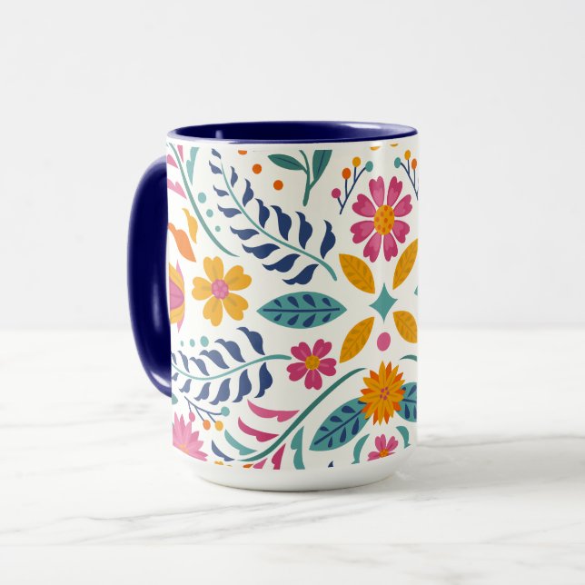 Colourful Bright Floral Modern Botanical Flowers Mug (Front Left)