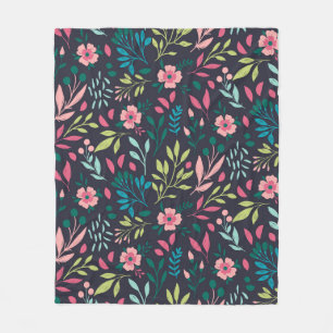 Colourful bright floral print with flowers and lea fleece blanket