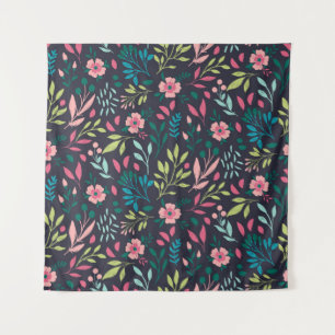 Colourful bright floral print with flowers and lea tapestry
