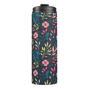 Colourful bright floral print with flowers and lea thermal tumbler