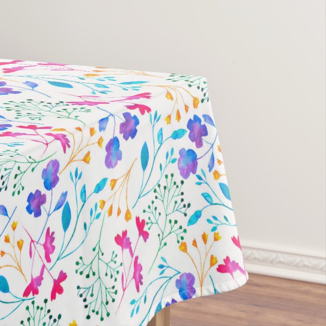 Colourful & Bright Floral White Pattern Tablecloth (In Situ)