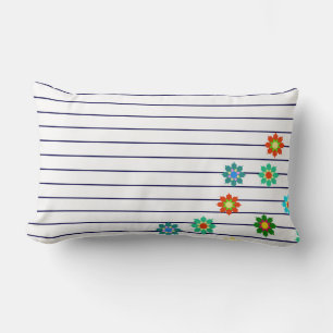 Colourful Bright Flowers Blue Stripe Cushion Pillo