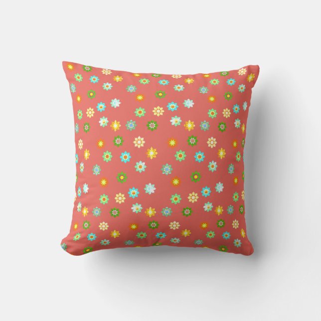 Colourful Bright Flowers Pattern Cushion Pillow (Front)