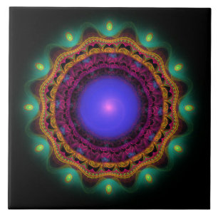 Colourful bright fractal ornament ceramic tile