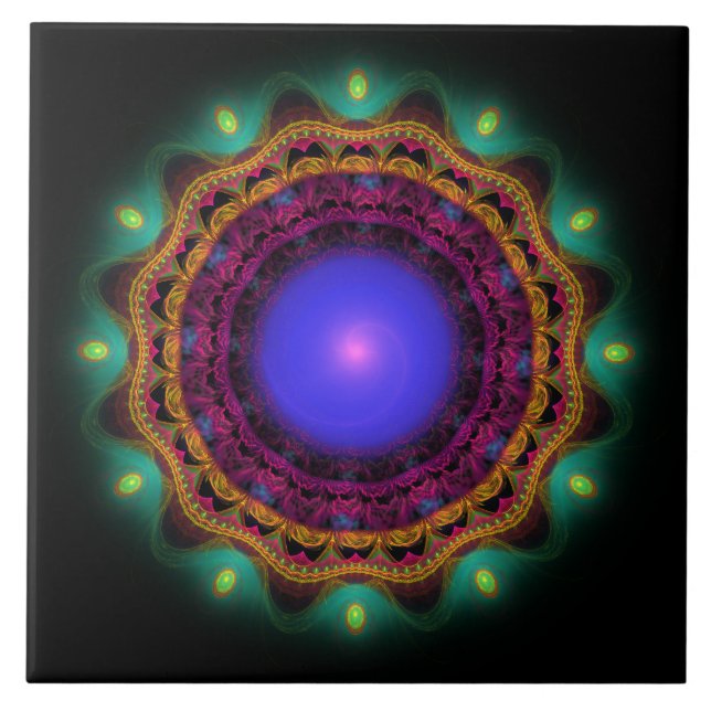Colourful bright fractal ornament ceramic tile (Front)