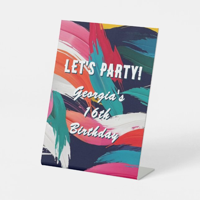 Colourful Bright Fun 16th Birthday Party Welcome Pedestal Sign (Front)