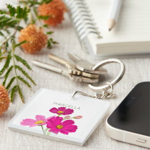 Colourful Bright Garden Cosmos Flowers Custom Key Ring