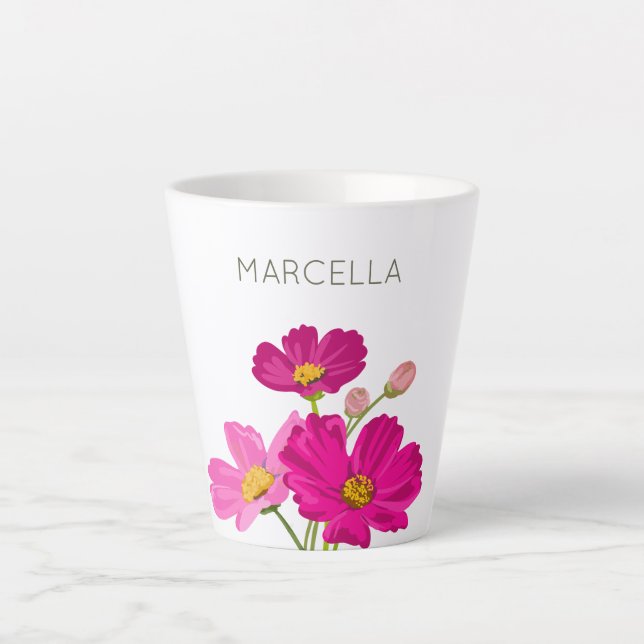 Colourful Bright Garden Cosmos Flowers Custom  Latte Mug (Front)