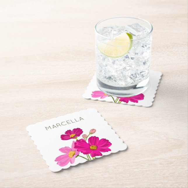Colourful Bright Garden Cosmos Flowers Custom  Paper Coaster (Insitu)