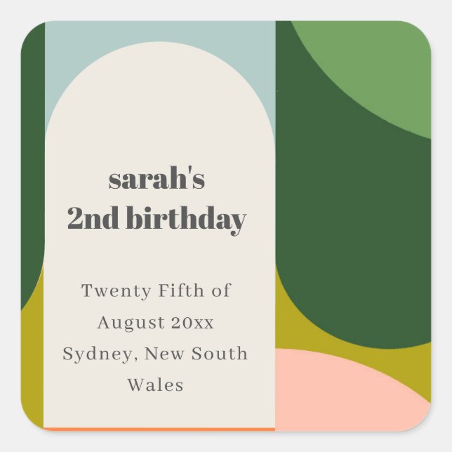 Colourful Bright Groovy Retro Arch Any Age Birthda Square Sticker (Front)