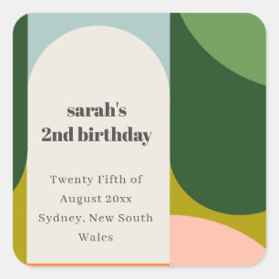 Colourful Bright Groovy Retro Arch Any Age Birthda Square Sticker