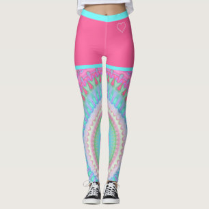 Colourful Bright Hippie Circle Pattern Pink Blue Leggings