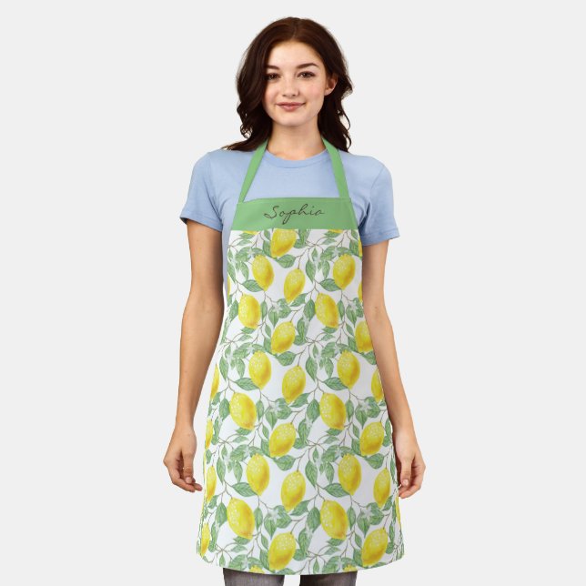 Colourful Bright Lemon Citrus Yellow Chic Summer Apron (Worn)