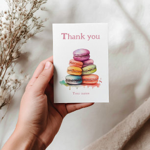 Colourful bright macaroon watercolor bridal shower thank you card